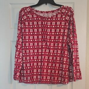 Festive Red and White Long Sleeve Women's Top